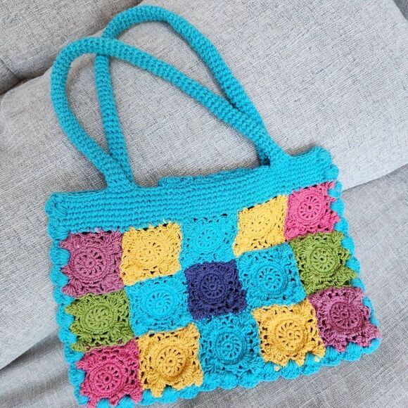 Colourful crochet woven shoulder / hand bag purse - Picture 4 of 5
